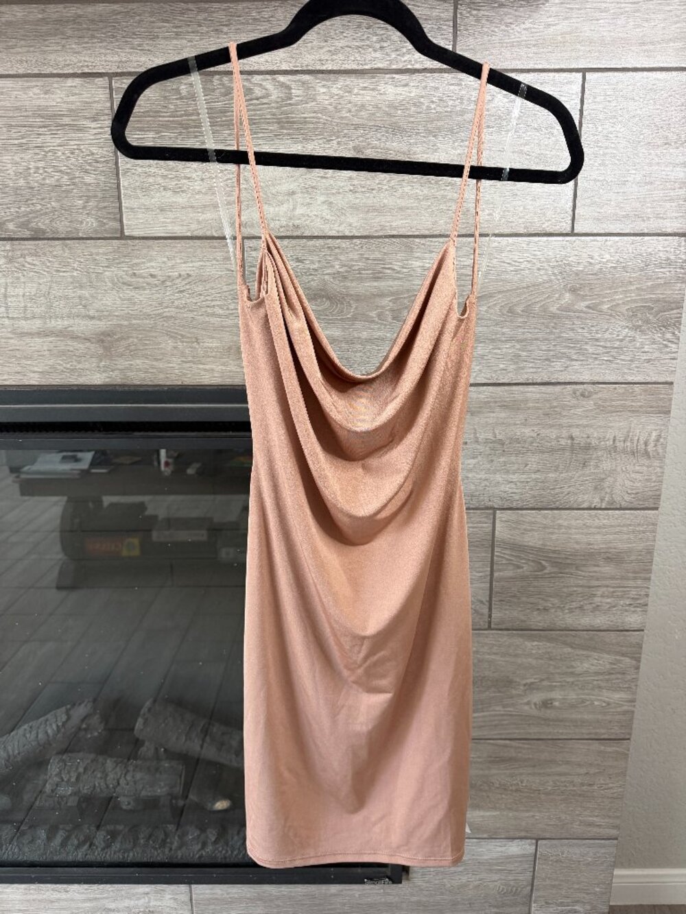 RŪDĀ NWT Mocha Cowl Neck Strappy Bodycon Mini Dress Size L